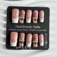 Uñas Postizas Personalizadas, Forma Ballerina, Medianas, Cuadradas, con Punta Francesa, Hechas a Mano, Acrílicas, Marca Privada