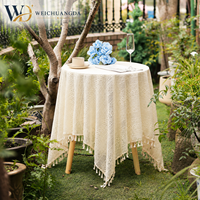 Nappe de table rectangulaire en polyester anti-poussière, motif géométrique vintage pastoral français, crème ajourée, pour table de salle à manger, mariage et fête