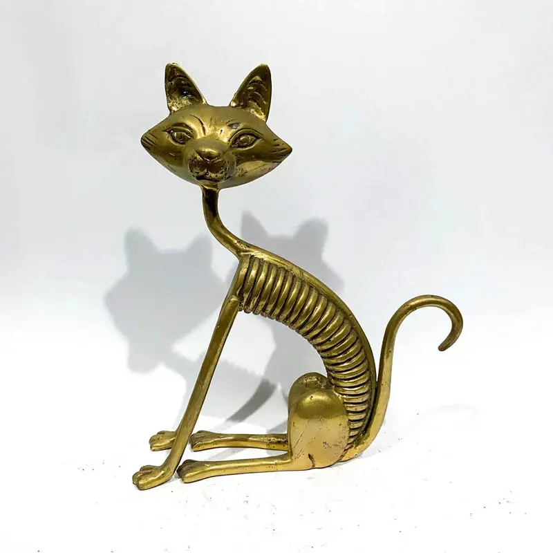 Vintage Katze Statue Miniatur Messing Katze