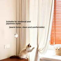 Cortinas Transparentes de Estilo Francés Vintage con Rayas Verticales, Tela de Lino y Algodón, para Ventana de Techo Integrada, Lavables a Mano