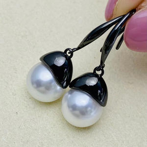 S925 Silver DIY Pearl <b>Earrings</b> Accessory 9-13mm Round Beads with 22140 Simple Ear Hook Empty Concealer <b>Holder</b> - Product Image 1