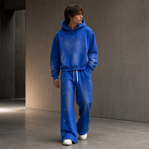 Conjunto de Sudadera con Capucha Azul Extra Grande RAMAX, 480GSM, Algodón French Terry, Estampado de Diamantes de Imitación, Unisex, Ropa Casual de Otoño - Product Image 5