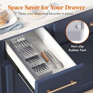 Cutlery Kitchen Drawer Storage Organization Utensil Tray <b>Plastic</b> Holder for Silverware Drawer Organizer - Product Image 2