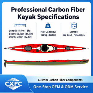 Kayak ultraléger Stellar 1 personne 18 pieds entièrement en carbone, infusé sous vide, canoë professionnel pour les pagaïseurs des lacs et des rivières - Product Image 3