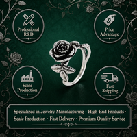 Bague en cuivre plaqué argent antique, fleur de rose 3D, ajustable, ouverte, pour femme, bijoux de mode floraux vintage