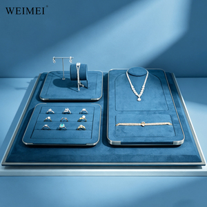 WEIMEI Luxury Royal Blue Velvet Multi-tier Jewelry Storage Box with Trays for <b>Necklace</b> Earring <b>Ring</b> Bracelet Jewelry Display Set - Product Image 5