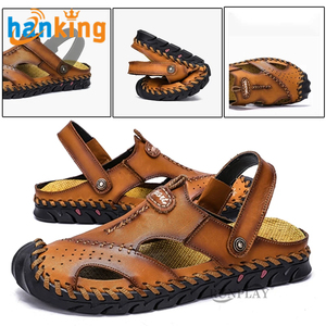 Ehanking <b>Men's</b> Summer Casual <b>Leather</b> <b>Sandals</b> Durable Handmade Stitching Soft <b>Close</b> <b>Toe</b> Non Slip Shoes for Indoor Outdoor Beach - Product Image 2