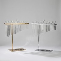 Support en métal doré unique avec cristal suspendu, porte-bougie à 9 bougies, centre de table de mariage
