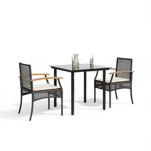 Ensemble de salle à manger de jardin en rotin noir 2 places, mobilier d'extérieur au design élégant avec housses amovibles - Product Image 1