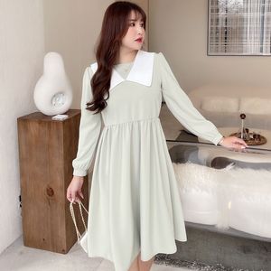 ใหม่ ชุดเดรสลำลองคอปกปีเตอร์แพนสีเขียวอ่อนสำหรับผู้หญิงไซส์ใหญ่ N7967 ผ้าฝ้ายสำหรับสวมใส่ทุกวัน - Product Image 2