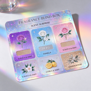 Autocollants multi-parfums à gratter et sentir, en PET holographique, effet laser argenté brillant, zones aromatiques pour emballage <span class=keywords><strong>de</strong></span> boîtes mystères parfumées - Product Image 3
