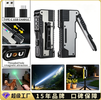 Lampe torche EDC haute puissance avec laser RGB et lumière latérale, zoom, queue magnétique, rechargeable Type C, étanche, pour le camping