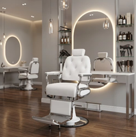 Fauteuil de Barbier Moderne en Cuir Blanc avec Pompe Hydraulique et Fonction Inclinable, Couleur Personnalisable pour Salon de Coiffure Masculin