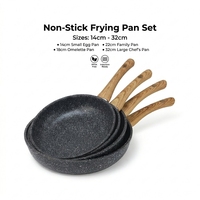 Ensemble de poêles de cuisine avec revêtement en granit, compatible induction, antiadhésif, avec poignée en bakélite à texture bois