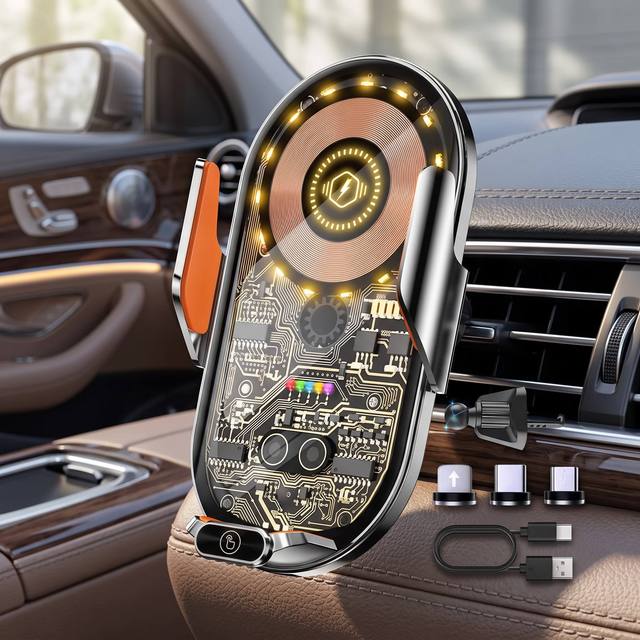 Transparent Magnetic Car Wireless Charger 15W Fast Charging Auto-Align Phone Mount for iPhone 16 15 14 13 12 Pro Max Compatible