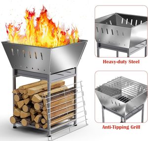 Hot Selling Stainless Steel Outdoor <b>Fire</b> Pit with <b>Grill</b> 3-in-1 <b>Wood</b> Burning <b>Fire</b> Pits for Camping Patio Bonfire and BBQ - Product Image 2