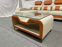 Juego de Sofás de Cuero Moderno de Lujo Winforce con Mesa Integrada, Luz LED, Altavoz Bluetooth, Mesa de Centro, Muebles para Sala de Estar