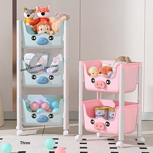 만화 귀여운 플라스틱 바닥형 수납 선반 이동식 소형 카트 어린이 장난감 및 간식 보관용 - Product Image 5