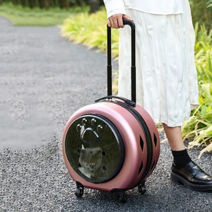 Chariot de transport portable rond pour animaux de compagnie avec roues pour chats et petits chiens, design transparent, couleur bleu clair, capacité 7 kg - Product Image 2