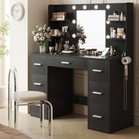 Table de toilette MDF personnalisée OEM avec miroir LED et tabouret de maquillage – Mobilier de chambre moderne – Vente en gros directe usine