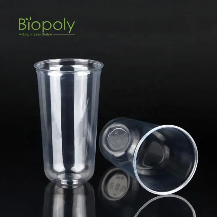 Gobelets biodégradables en gros 16oz 20oz biodégradable compostable PLA clair froid boire tasse en forme de U avec couvercle
