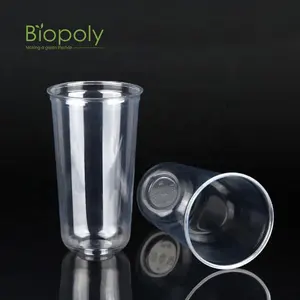 Biodegradable कप थोक 16oz 20oz Biodegradable खाद पीएलए स्पष्ट ठंड पीने यू आकार कप ढक्कन के साथ
