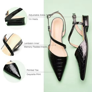 Sepatu sandal wanita ujung runcing, sepatu selempang tali pergelangan kaki dapat disesuaikan kotak rendah motif hewan buaya - Product Image 2