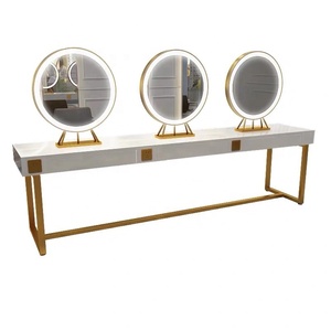 Muebles de Peluquería de Estilo Moderno 2026, Estación de <span class=keywords><strong>Espejo</strong></span> Redonda <span class=keywords><strong>con</strong></span> Luz <span class=keywords><strong>LED</strong></span> y Mesa - Product Image 4