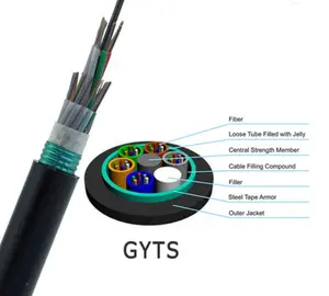 GYTS 1 + 5/1.7 G652D 24 CORE luar ruangan kabel optik lapis baja tabung longgar beruntai GYTA kabel komunikasi Mode tunggal
