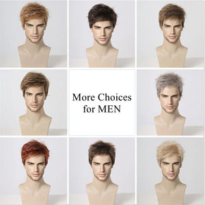 Usine Livraison Rapide Mixte Brun Clair Hommes Perruque <span class=keywords><strong>Courte</strong></span> Droite Perruques Naturelles Blonde Highlight Pixie Cut Cheveux Perruque Synthétique - Product Image 6