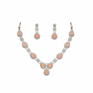 Traditional Ethnic Alloy Silver Plated Coral Flower Design Choker <b>Set</b> Earrings Necklace Women's Engagement Party Anniversary - Product Image 2