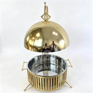 QY Ensemble de service de luxe rond 8L doré en acier inoxydable 201, chauffe-plat à alcool pour buffet, idéal pour hôtels et mariages - Product Image 4