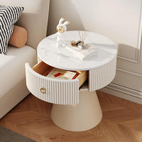 Table basse de salon en acier moderne et durable avec finition blanc crème, design de luxe, table de chevet avec tiroir – Vente en gros