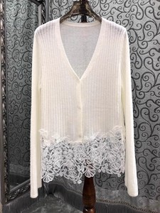 2025 autunno <span class=keywords><strong>cardigan</strong></span> alla moda di alta qualità maglia in misto lana da donna Sexy con scollo a V in pizzo ricamato Patchwork a maniche lunghe maglioni - Product Image 4