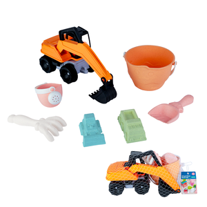 Juego de juguetes de excavadora de playa de paja de trigo, 7 piezas, con camión excavador, cubo, regadera, tamiz, moldes de arena, ecológico, para niños, en bolsa de malla - Product Image 6