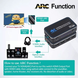 Commutateur <span class=keywords><strong>HDMI</strong></span> Justlink <span class=keywords><strong>4K</strong></span> 60Hz 4 entrées 1 sortie HDR avec extracteur audio SPDIF optique 3,5 mm ARC télécommande IR pour TV moniteur projecteur - Product Image 6
