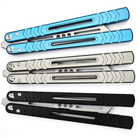 Couteau de poche pliant professionnel EDC, type papillon, lame multifonctionnelle non affûtée en acier inoxydable, manche en aluminium