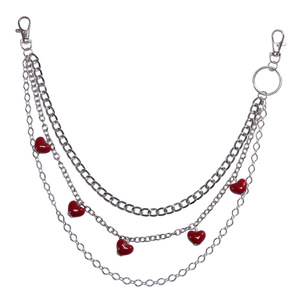 ห่วงโซ่รูปหัวใจทำจากสังกะสีผสมหลายชั้นลูกปัดสีแดงสำหรับทุกเพศห่วงโซ่แฟชั่นฮิปฮอป - Product Image 5