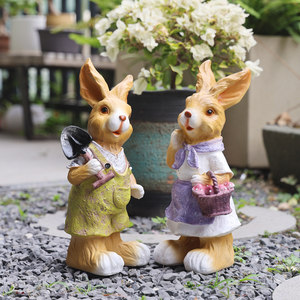Lindas Figuras de Conejos de Jardín Impermeables, Adornos de Resina, Escultura de Conejo de Dibujos Animados para Decoración de Patio Exterior, Villa o Jardín - Product Image 2