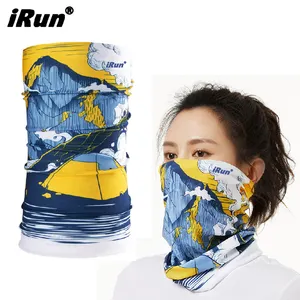 IRun Bandana leher memancing multifungsi, ikat kepala gaiter leher wajah elastis dapat disesuaikan poliester tanpa kelim dengan cetak logo