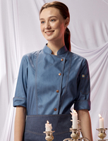 Vêtements de travail haut de gamme pour femmes chefs, uniformes de restaurant d'hôtel à manches trois-quarts, uniformes en jean à quatre bandes