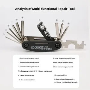 Kit d'outils de réparation de vélos et de voitures, réparation de pneus, clé pliante multifonction portable, fabriqué en Chine - Product Image 4