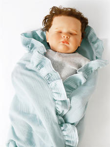 Couverture d'emmaillotage en mousseline pour bébé, 4 couches, confortable, mignonne, tendance 2024, à volants, en vrac, 100% coton biologique, 200TC, style européen - Product Image 4