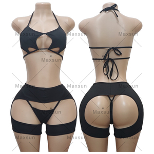 Maxsun Designer Dancer Outfits Exotic Dancewear Strass Nouveau Bikini Sans Bretelles Ensemble Avec Cravates Sexy <span class=keywords><strong>Exotique</strong></span> Sexy Femmes Vêtements De Danse - Product Image 3