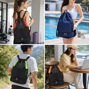 <b>Drawstring</b> <b>Backpacks</b> 45cm Gym Sack Wet Dry Bottom Zipper Compartment Mesh Side Pocket Padded Strap Adjustable Pool Sports Colors - Product Image 3