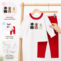 Puresun – ensemble de vêtements pour bébés filles, pyjama en coton avec col à volants, haut à pois, pantalon rouge, ensemble de vêtements pour enfants