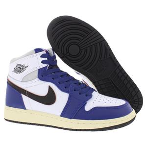 Zapatillas de baloncesto Nike Air Jordan 1 Retro High de cuero original GS en blanco, negro y gris neutro - Product Image 4