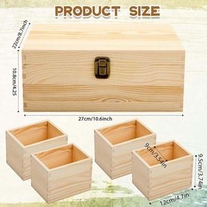 Hình chữ nhật lớn chưa hoàn thành hộp gỗ thông với nắp có bản lề hộp gỗ nhỏ cho nghệ thuật - Product Image 4