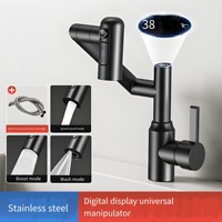 Robinet Moderne en Acier Inoxydable à Poignée Unique avec Filtre Anti-éclaboussures Rotatif, Bras Robotique, LED, Affichage Numérique Multifonctionnel 3 Voies