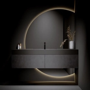 Meuble-lavabo mural en bois massif de style italien, Europe, avec <span class=keywords><strong>miroir</strong></span> intelligent, lavabo de luxe, noir - Product Image 1